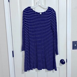 Navy and white striped a-line jersey dress